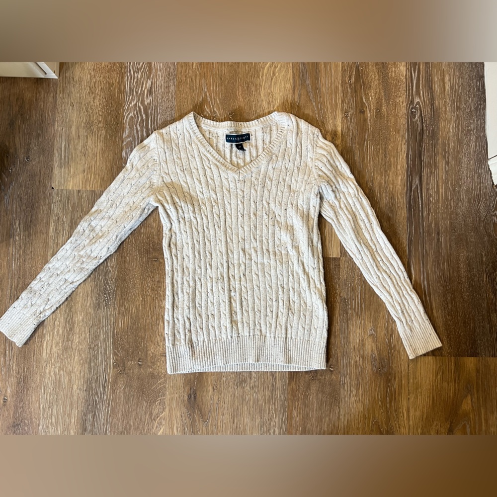 Karen Scott Cream Cable Knit Crew Neck Sweater